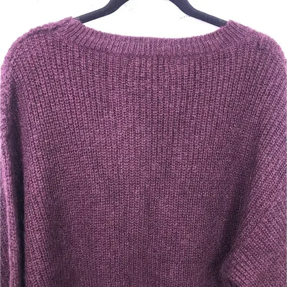 L.O.G.G. Mohair Ribbed High Low Cropped Drop Shoulder Burgundy Chunky Sweater M - Picture 3 of 10